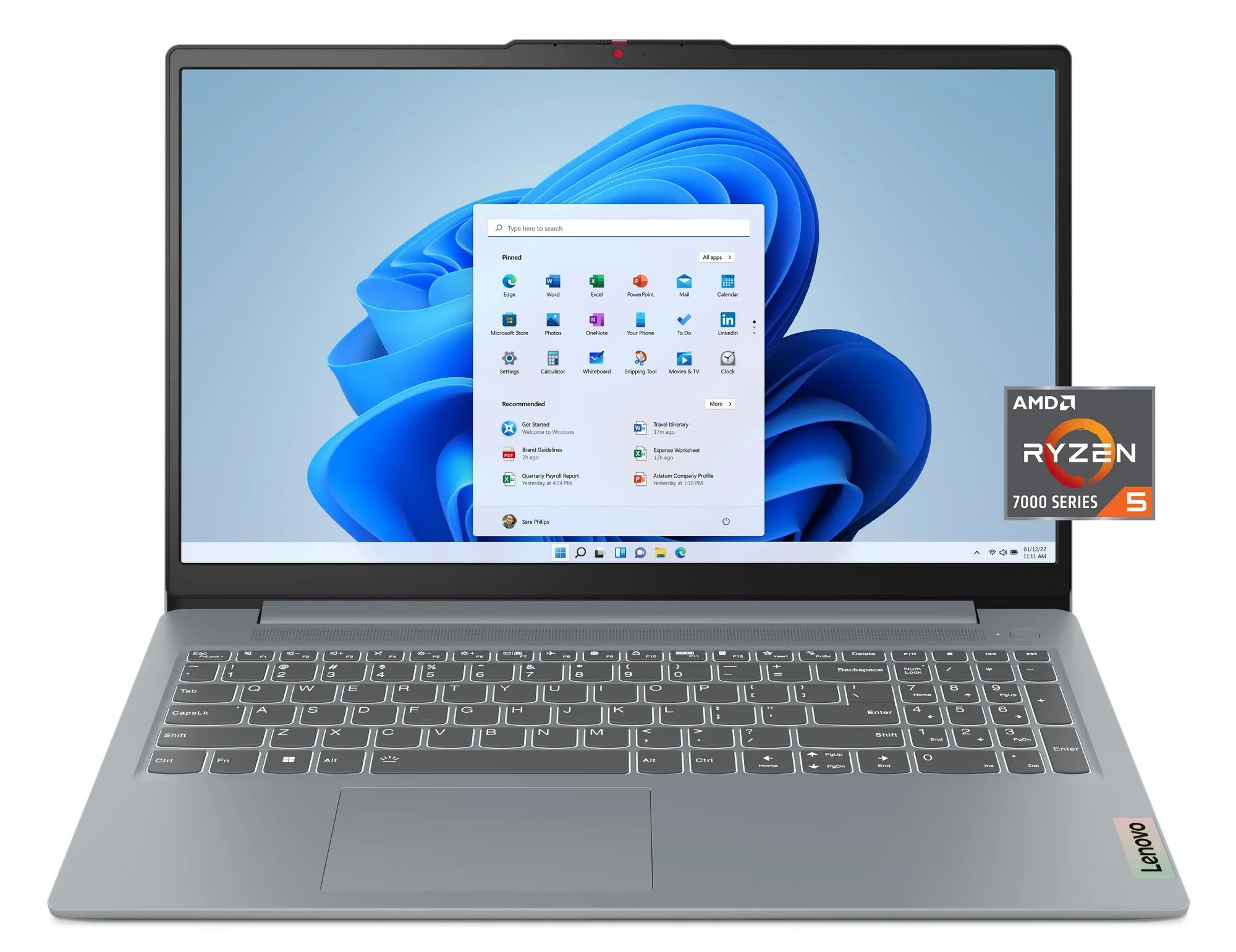 Lenovo IdeaPad Slim 3i 15.6" FHD Touch Laptop AMD Ryzen 5 7520U 8GB RAM 512 SSD Artic Grey
